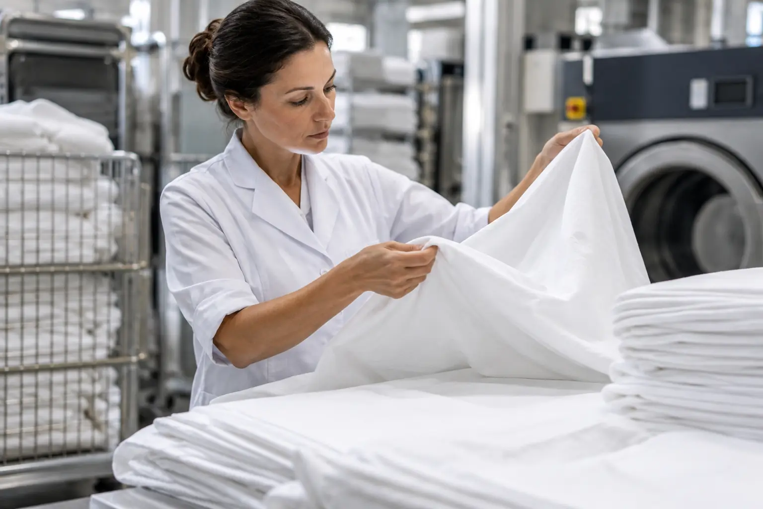 Agente contrôlant la finition de textiles propres avant leur conditionnement