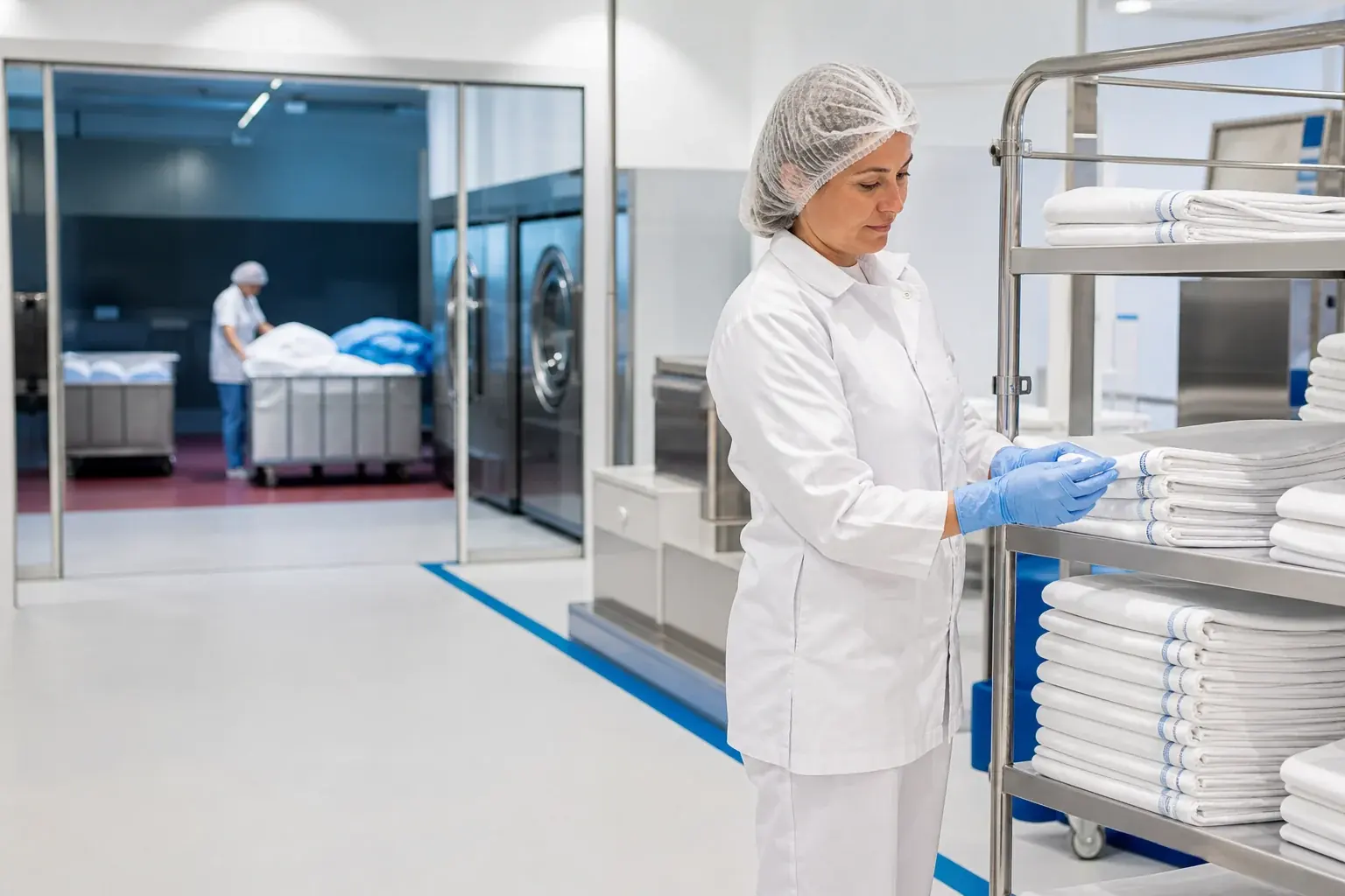 Contrôle du circuit propre dans une blanchisserie de santé