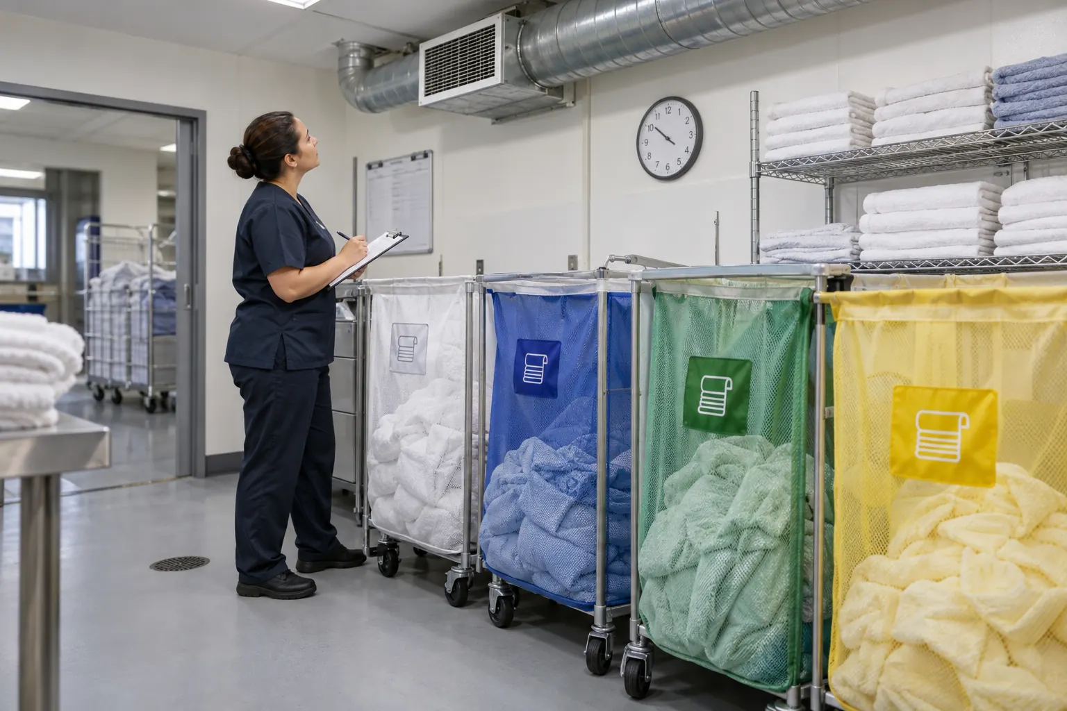 Tri de linge utilisé humide dans une zone de collecte professionnelle