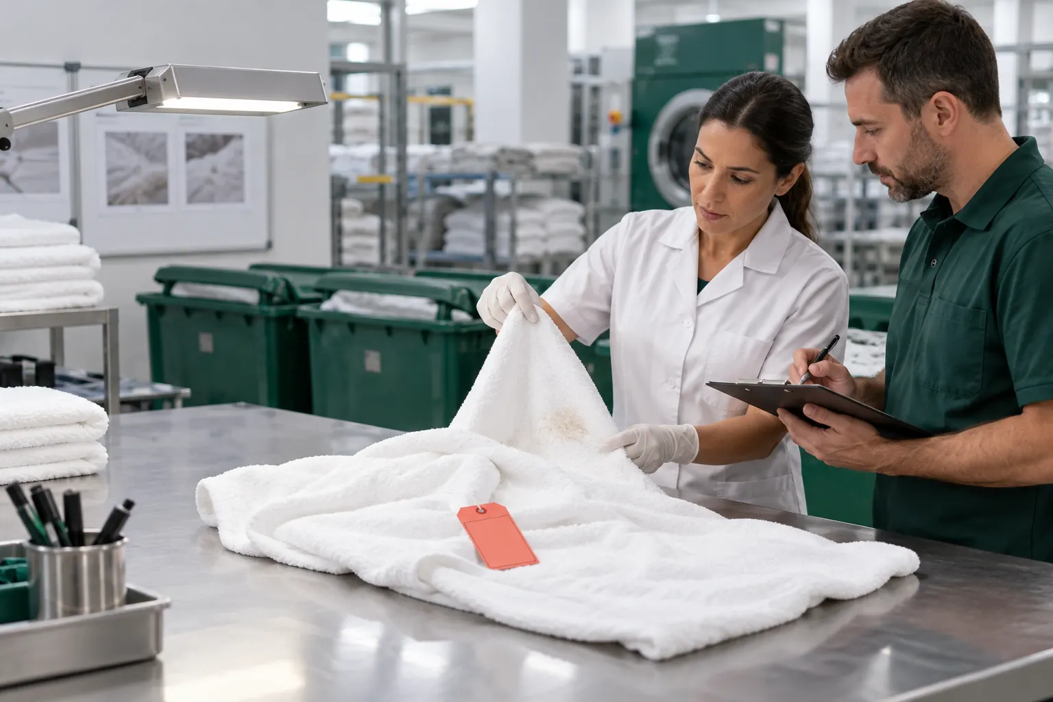 Contrôle détaillé d’un article textile non conforme en blanchisserie
