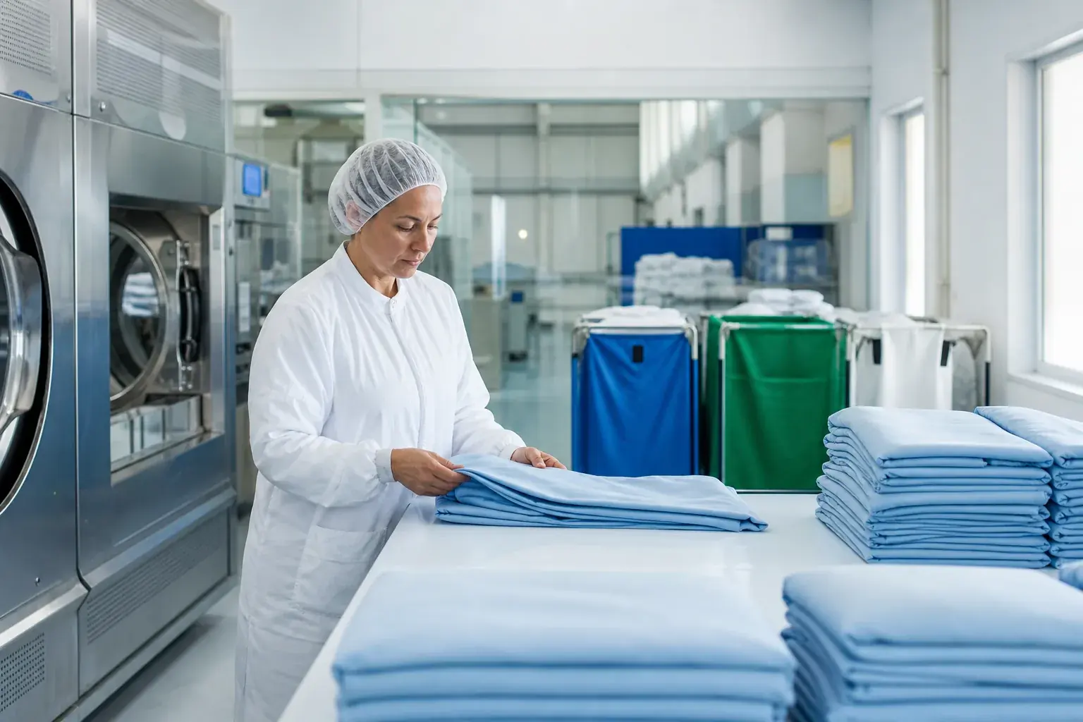 Linge de santé en blanchisserie industrielle