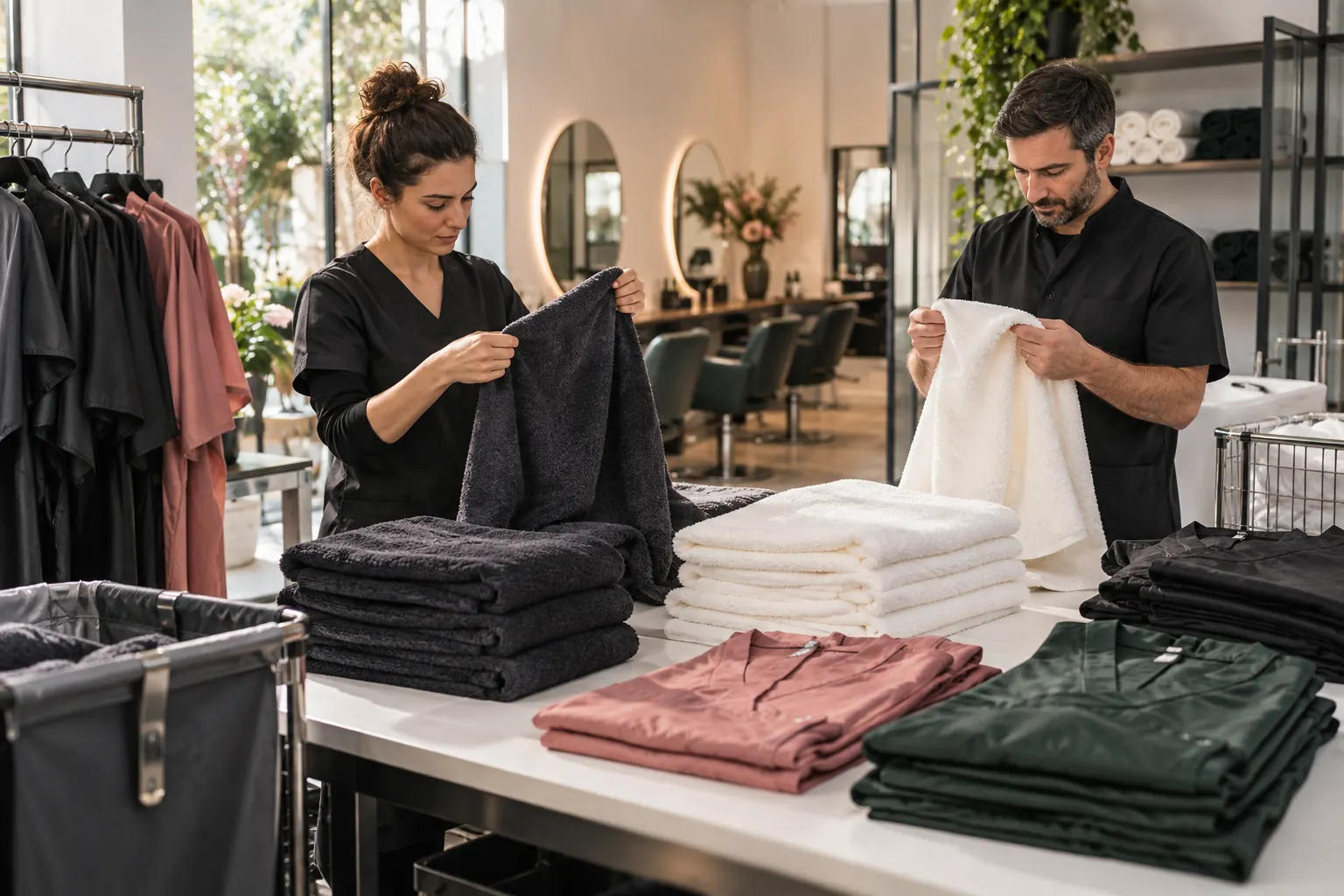 Contrôle de serviettes et tenues destinées à un salon de coiffure