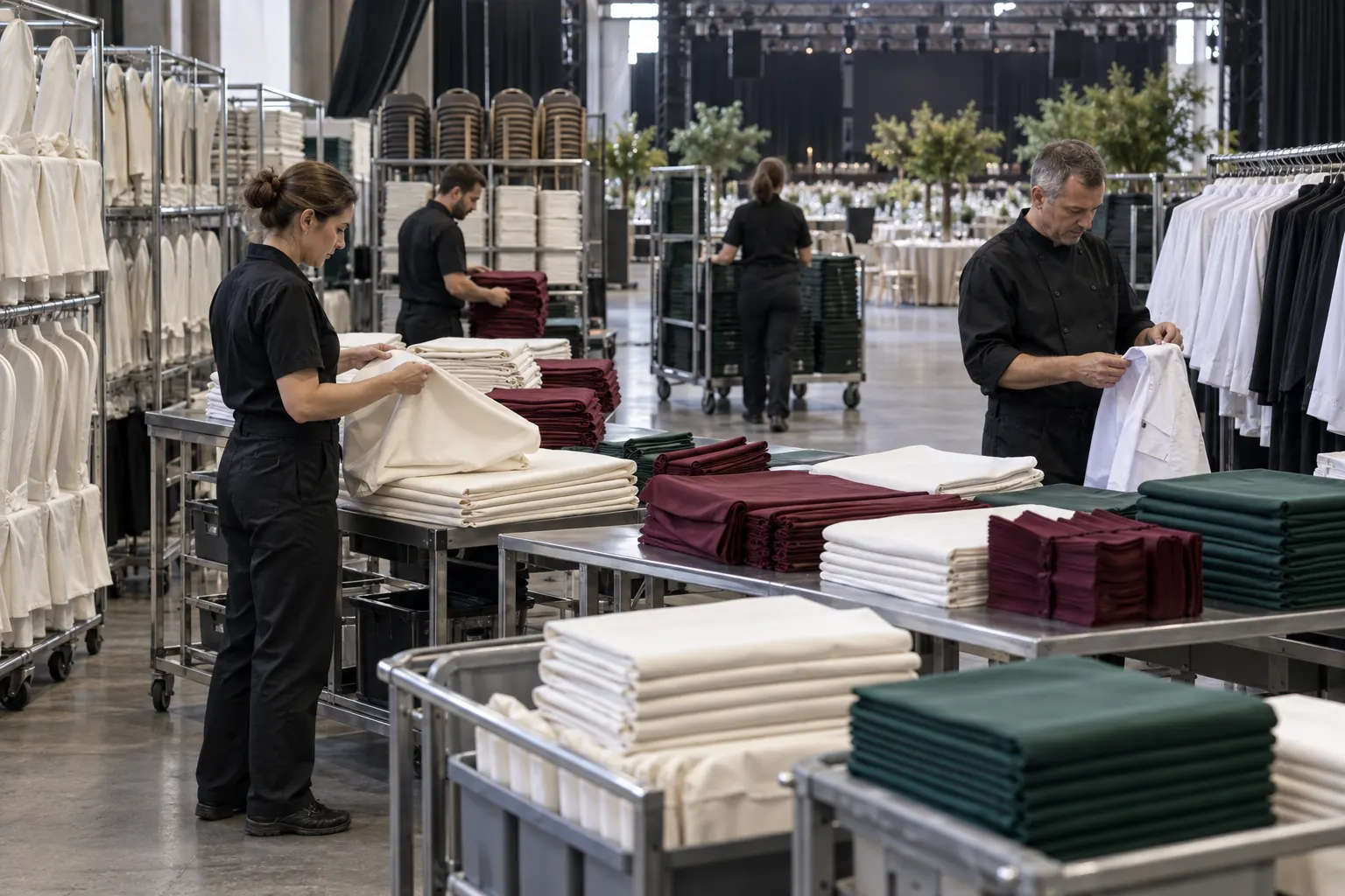 Contrôle de lots de nappes et tenues pour un événement professionnel