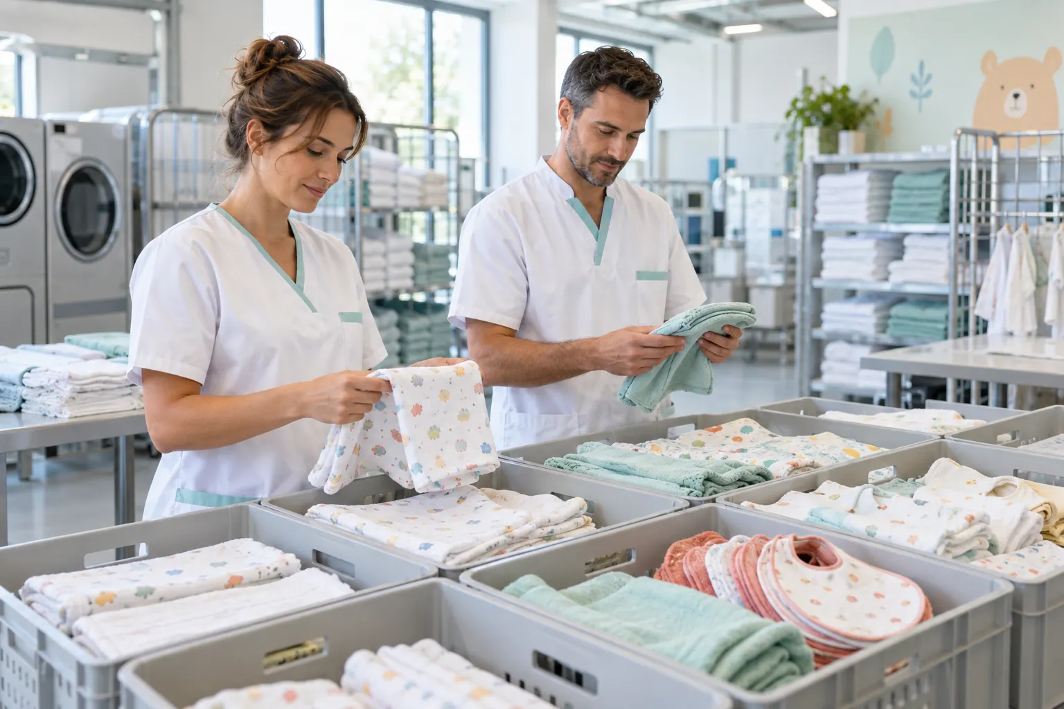 Préparation de textiles professionnels destinés à une structure de petite enfance
