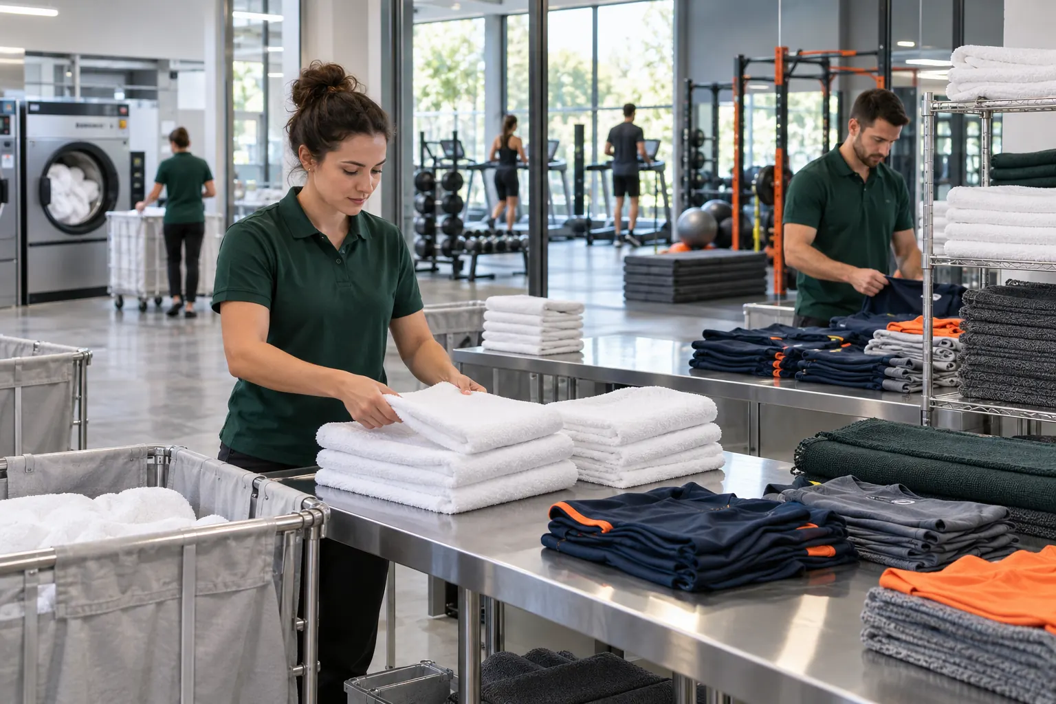 Préparation de serviettes et vêtements textiles pour un centre sportif